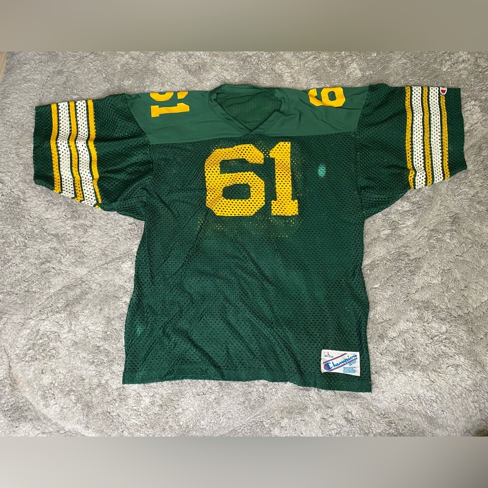 Mens Vintage Made in USA Champions Football Jersey Green/Yellow Size Large - Picture 5 of 8